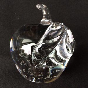 Art Glass Paperweight Apple Shape Clear Controlled Bubbles Vintage Sculpture
